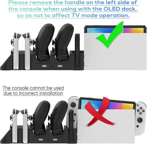 Vista 5 de FastSnail Charging Dock Compatible with Nintendo Switch Pro Controllers and for Joy Cons & OLED Model for Joycon,Multifunction Charger Stand for