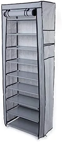 Vista 10 de Zapatero de 9 niveles, organizador de almacenamiento portátil de almacenamiento para zapatos, 10 niveles, 9 celosías, cubierta de tela impermeable