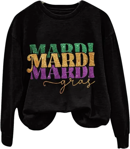 Vista 2 de PEKIOGT Trajes de Mardi Gras para mujer, sudadera novedosa para carnaval, manga larga, camisetas gráficas divertidas para salir y fiestas