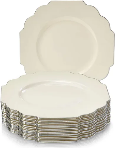 Vista 11 de SILVER SPOONS Platos desechables de diseño elegante para fiesta (10 piezas) Juego de cena desechable resistente de 10.75 pulgadas, platos de Blanco