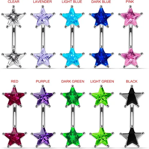 Vista 2 de Star CZ piedra plata de ley 925doble lado ombligo anillo de la joyería