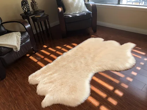 Vista 65 de LAMBZY Alfombra de piel de oveja auténtica, parte inferior gruesa y fuerte, fácilmente lavable, resistente a las manchas, perfecta para sala