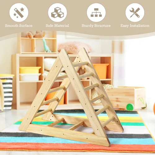 Vista 8 de GLACER Escalera triangular de madera para escalar, escalador triangular para niños pequeños con 3 escaleras de escalada diferentes para niños de 3