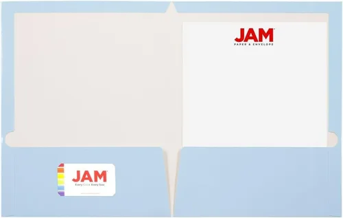 Vista 2 de JAM PAPER Carpetas brillantes laminadas con dos bolsillos, color azul bebé, paquete de 3