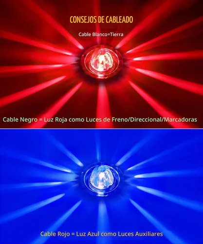 Vista 3 de Partsam 2 piezas de luces LED de sandía de doble color rojo azul con lente de vidrio, luces auxiliares de giro con bisel y base de acero inoxidable