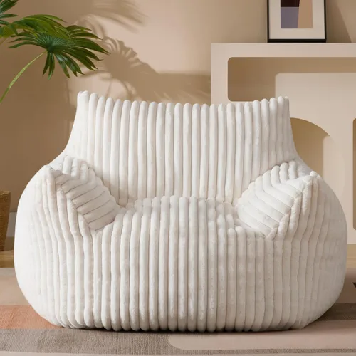 Vista 14 de Puf Chaise Lounge de Gran Tamaño para Interiores para Adultos con Reposabrazos y Otomana - Puf Gigante Cómodo Beige Perezoso para el Suelo, Sofá