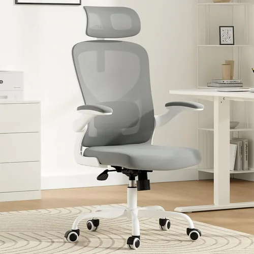 Vista 8 de Silla de oficina ergonómica con soporte lumbar ajustable y reposacabezas, silla de computadora de escritorio con respaldo alto con reposabrazos Negro