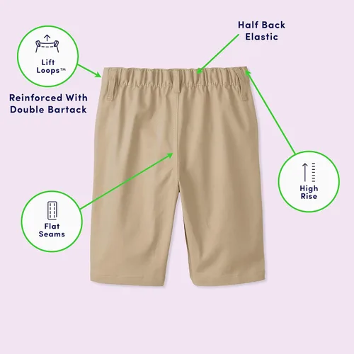 Vista 4 de French Toast Pantalones cortos adaptables con frente plano para niño con cierre de velcro y cintura elástica