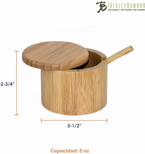 Vista 5 de Totally Bamboo Little Dipper - Caja de almacenamiento de bambú con tapa giratoria magnética, capacidad de 6 onzas, incluye cuchara de bambú