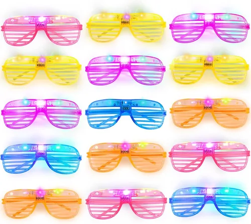 Vista 10 de Hooqict Paquete de 15 lentes de persiana de los años 80 y 90, regalos de fiesta de neón para niños y adultos, suministros de cumpleaños, accesorios