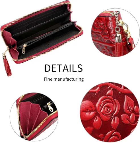 Vista 8 de PIJUSHI Bolsos florales para mujer bolso de mano con asa superior bolsos de hombro para mujer paquete con carteras de cuero genuino para mujer