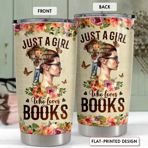Vista 2 de SANDJEST Vaso Tumbler de Libros 20oz Just A Girl Who Loves Books Tumblers Taza de Viaje para Café Regalos para Amantes de los Libros para Mujeres
