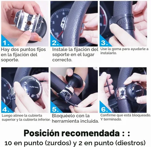 Vista 7 de Hypersonic Pomo Giratorio para Volante de Vehículo, Accesorio Universal para Coche (Plata)