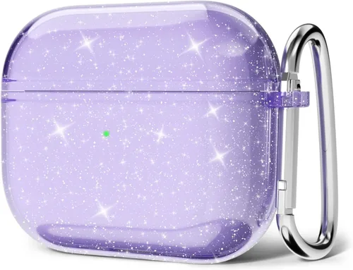 Vista 43 de Svanove Funda para Airpods Transparente con Purpurina, Funda Brillante y Bonita para Airpods de 1ª y 2ª Generación con Llavero, Carcasa Rígida
