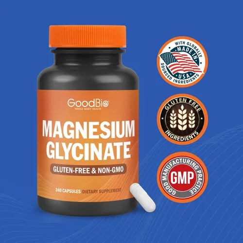 Vista 5 de Glicinato de magnesio – Suplemento de magnesio de alta absorción de 500 mg por porción para aliviar el estrés, el sueño, la salud del corazón