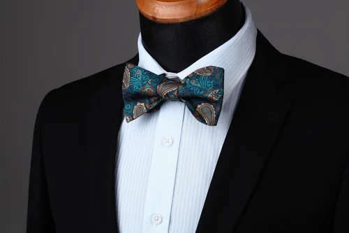 Vista 102 de HISDERN Pajaritas para hombre, corbatín de cachemira para hombre, corbata de lazo y bolsillo cuadrado, juego formal de esmoquin para boda