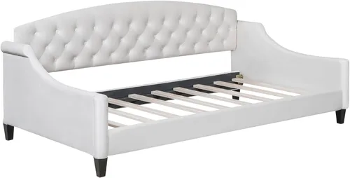 Vista 7 de Cama individual de tamaño doble, cama individual de lujo con botones capitoné, estructura de cama individual de tamaño doble tapizada, sofá cama