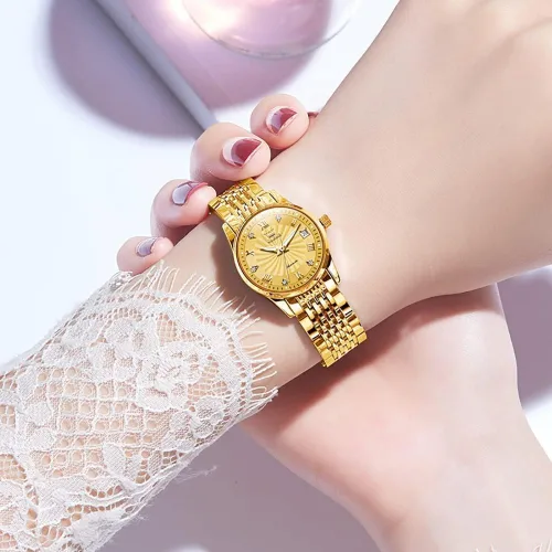 Vista 2 de OLEVS Reloj automático de mujer con diamantes mecánico de cuerda automática a la moda elegante reloj de pulsera luminoso impermeable de acero