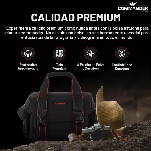 Vista 4 de COMMANDER OPTICS Bolsa grande para cámara, resistente al agua, acolchado suave, espaciosa bolsa de viaje para cámaras Canon EOS, Nikon, Sony y más