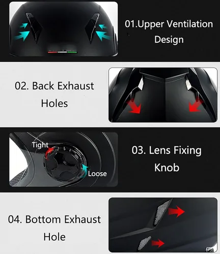 Vista 7 de Casco Bluetooth para motocicleta 3/4, casco retro abierto con visera solar, casco de moto Jet para hombres y mujeres adultos, casco aprobado por DOT