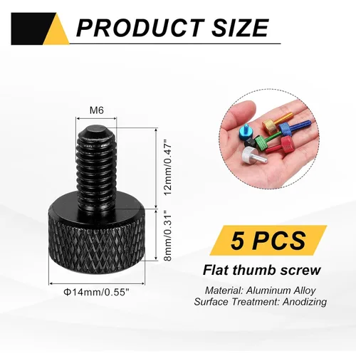 Vista 127 de MECCANIXITY 5 piezas M6x14mm Tornillos de pulgar estriado de cabeza plana, pernos de rosca completa de aleación de aluminio sólido para carcasas