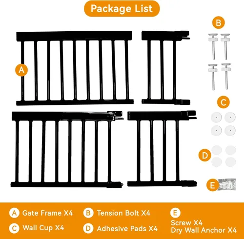 Vista 7 de Puerta para Perros, SHYUJAJIE Puerta Corta Ajustable Extra Ancha para Perros, Puerta Pequeña para Mascotas con 4 Kits de Extensión, Montada a Negro