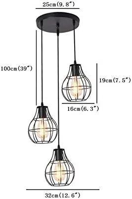 Vista 6 de Modern Black Pendant Light Fixtures, Mesh Metal Chandelier, Vintage Industrial 3 Heads Hanging Pendant Lamp for Kitchen Island Dining Room Farmhouse