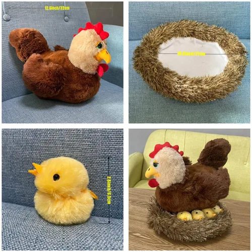 Vista 6 de Juego de muñecas de gallina de peluche con nido y pollitos – Divertida decoración de fiesta para madre, gallina y pollitos, regalos para niños