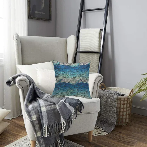 Vista 4 de TKS MITLAN Fundas de almohada abstractas con ondas 18 x 18 pulgadas, fundas de almohada decorativas con gradiente azul de agua de mar, ondas