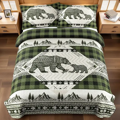 Vista 15 de Juego de 3 piezas de colcha tamaño King para cabaña, reversible, navideño, rústico, de microfibra, suave, ligera, de granja, con 2 fundas de 2-Oso