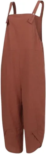 Vista 3 de Overol de algodón con bolsillos para mujer, estilo vintage, holgado, ajustable, con lazo frontal