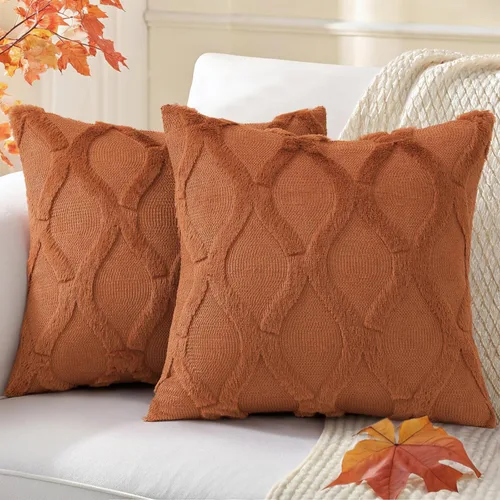 Vista 11 de decorUhome - Juego de 2 fundas de cojín decorativas para primavera de 16 x 16 pulgadas, fundas de almohada afelpadas de lana y piel sintética suave