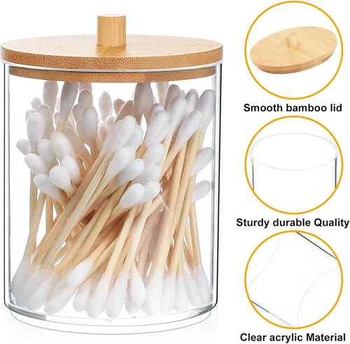 Vista 4 de 2 soportes Qtip, soportes dispensadores de bolas de algodón transparente, recipiente de maquillaje de hisopos de algodón, organizador de tarros