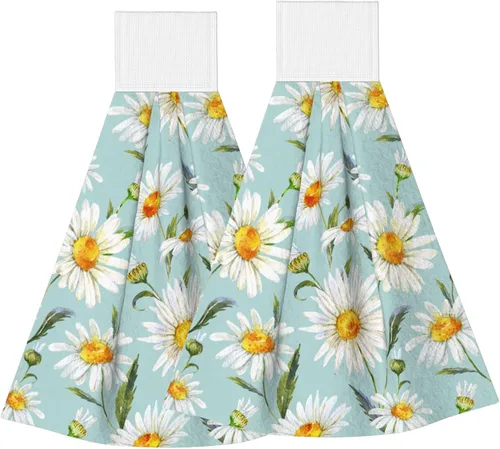 Vista 15 de Juego de 2 toallas de mano colgantes de hortensias azules, acuarela, primavera, pájaro, con lazo para colgar, toallas suaves y absorbentes para baño