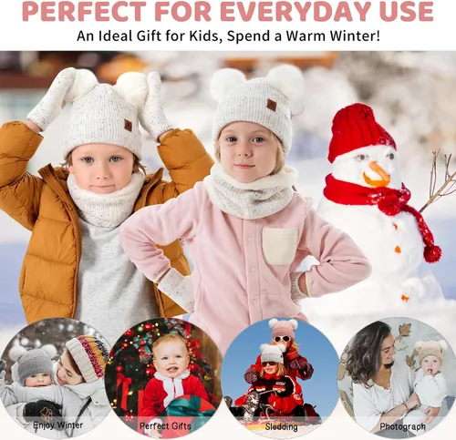 Vista 5 de Toddler Kids Winter Hats Gloves Scarfs Beanie Mittens Neck Warmer for 0 6 12 Months 1 2 3 4-8 Year Old Baby Girls Boys Gifts
