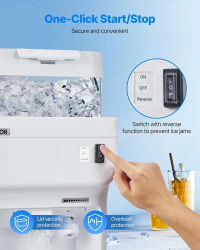 Vista 5 de VEVOR Trituradora de hielo comercial, 220 libras por hora, máquina eléctrica de cono de nieve con caja de cubitos de hielo de 8 L, máquina de hielo