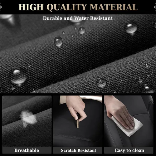 Vista 14 de Coverado Chevy Silverado - Juego completo de fundas de asiento de lona impermeables, apto para Silverado GMC Sierra 2007-2013 y 2019-2025 1500 Negro