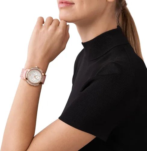 Vista 4 de Michael Kors Sidney - Reloj de cuarzo de acero inoxidable con correa de silicona para mujer
