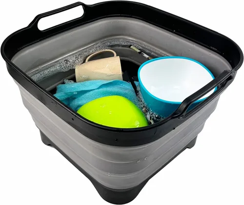 Vista 9 de SAMMART Sartén plegable de 10 L (2.64 galones) con tapón de drenaje, lavabo plegable, tina portátil para lavar platos, bandeja de almacenamiento