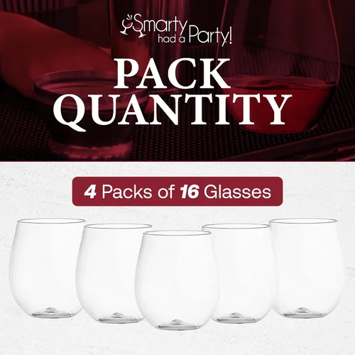 Vista 8 de Smarty Had A Party Copas de vino de plástico sin tallo de 12 onzas, paquete de 64 vasos de vino desechables transparentes para bodas, fiestas