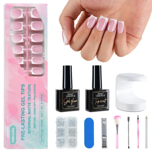 Vista 9 de Misssix Kit de uñas postizas a presión con punta francesa, 150 uñas C-Pink KIT FT-02