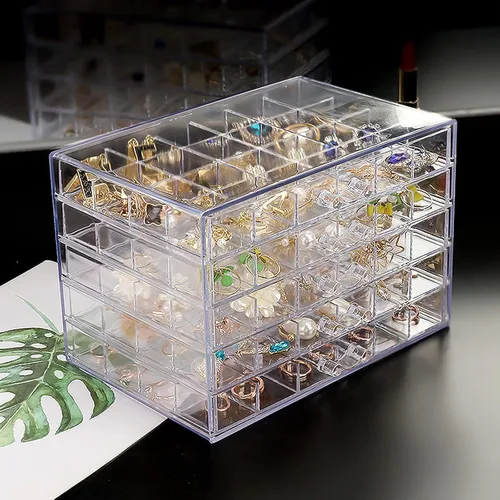 Vista 2 de Noverlife Organizador de joyas transparente joyero duradero con 5 cajones caja organizadora de joyas impermeable organizador de joyas de aretes