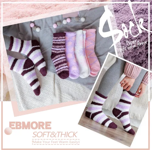 Vista 6 de EBMORE Womens Fuzzy Socks Slipper Fluffy Cozy Comfy Cabin Plush Warm Winter Sleep Home Soft Socks