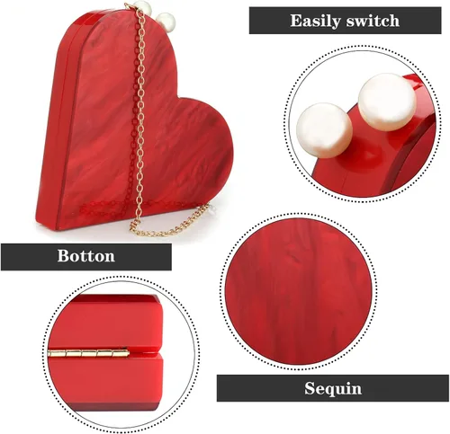 Vista 3 de Bolso de mano de acrílico en forma de corazón para mujer, bolso de hombro elegante para fiesta, boda