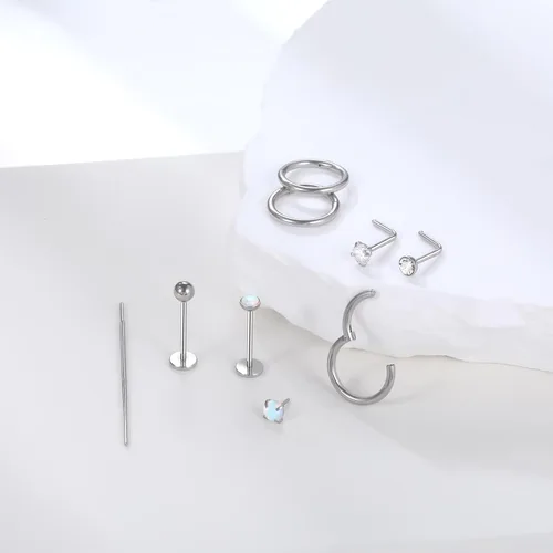 Vista 2 de Xpircn Anillo de labio de acero inoxidable con circonita cúbica, 20G, 18G, 16G, sin rosca, piercing para labio, nariz, hélix, tragus, cartílago