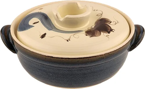 Vista 6 de Olla de cerámica y arcilla, donabe japonés, cazuela china/olla de tierra, olla de cocina con tapa, vapor pequeño, azul, 2.6 cuartos de galón