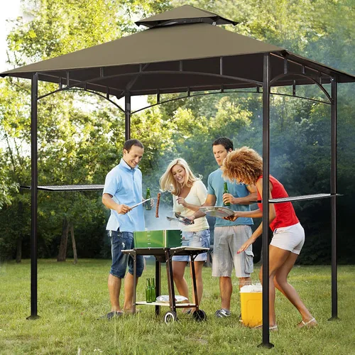 Vista 7 de Eurmax USA Cubierta de Reemplazo para Cenador de Parrilla de Alto Rendimiento 5x8, Toldo para Refugio de Barbacoa (Cacao)