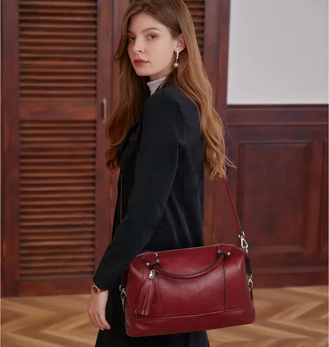 Vista 44 de Heshe - Bolsa de hombro de piel para mujer, con asa superior, bolsa cruzada