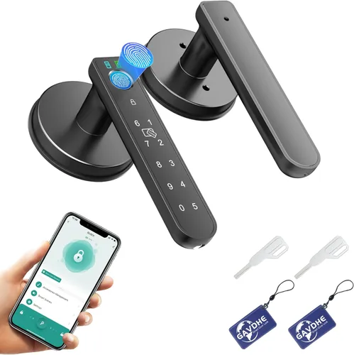 Vista 10 de Cerradura de puerta de huellas dactilares, perilla inteligente de puerta con entrada sin llave, cerradura de puerta biométrica con control de Gris