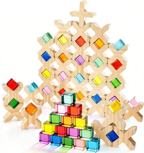 Vista 11 de Woodtoe Montessori - Juguete apilable para niños de 3, 4, 5, 6 años, bloques de construcción arcoíris para niños pequeños, bloques apilables
